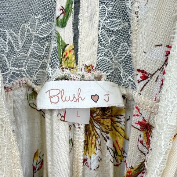 BLUSH Babydoll Wildflower‎ Floral High Low Mavi Dress Forest Fairy Etherial Sz L - Picture 9 of 11